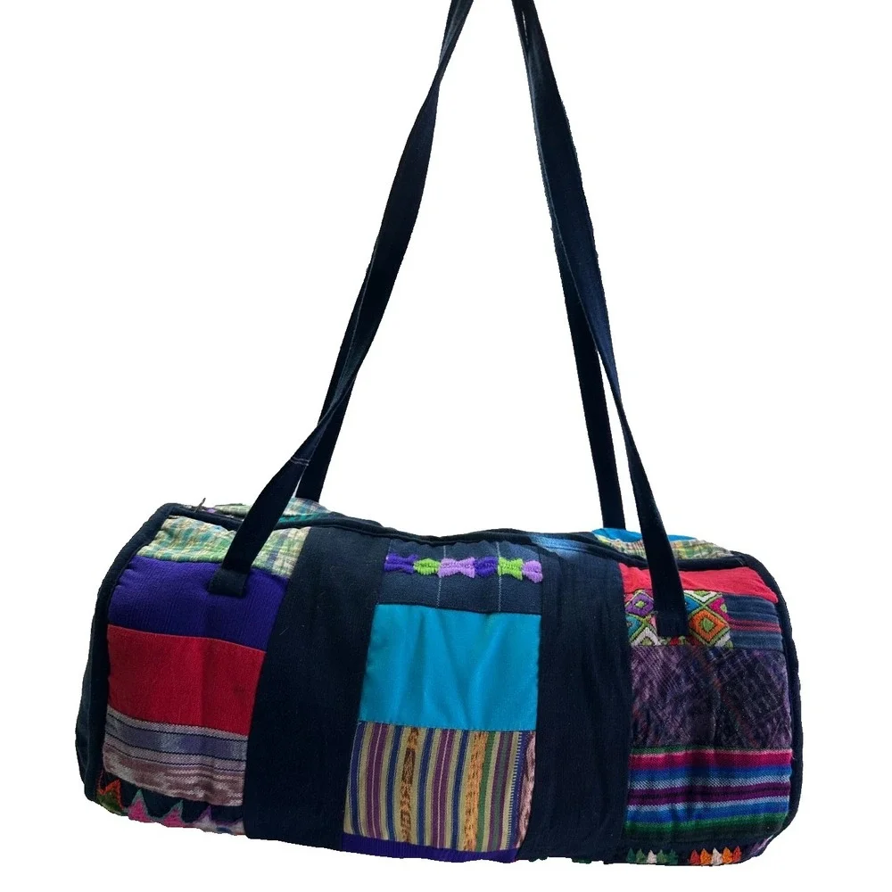 Guatemalan Large Hippie Duffel Bag‎ Embroidered Quilted Patchwork Overnight Gym